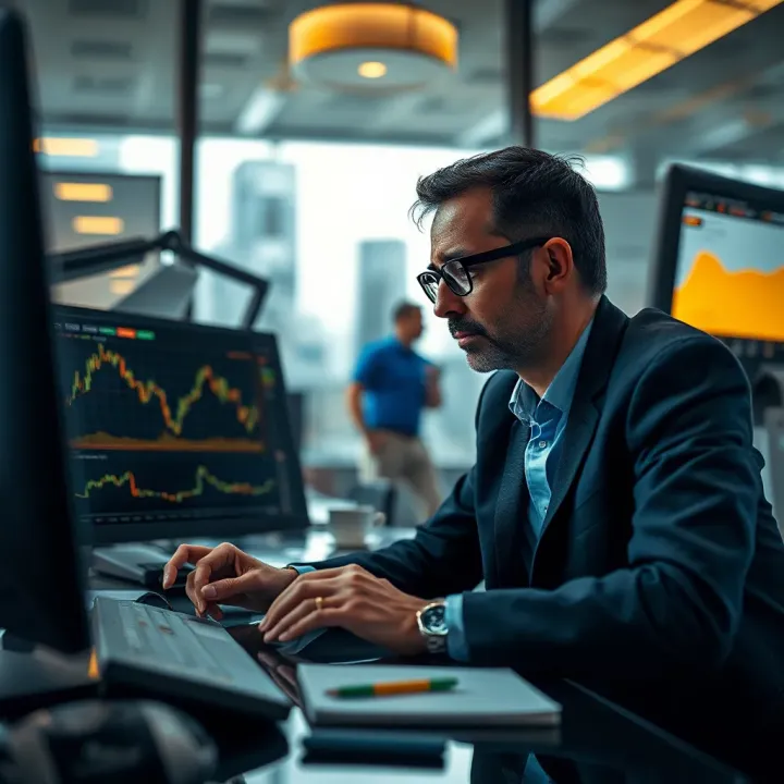 Investor analyzing market trends and global financial indicators affecting gold