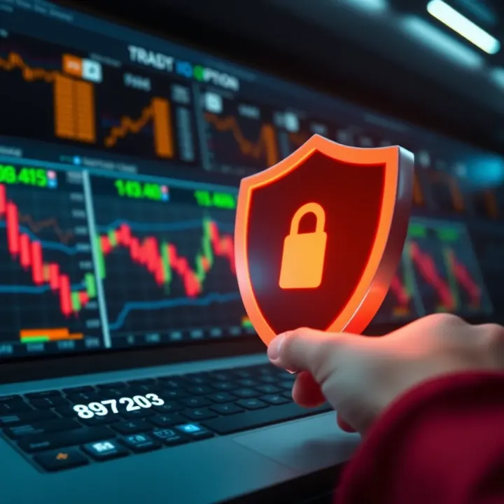 Essential Risk Management Tips for IQ Option Traders Safe trading concept with risk management elements and protective shield icon