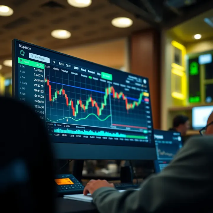 Interface showing financial charts and trading options on IQ Option platform