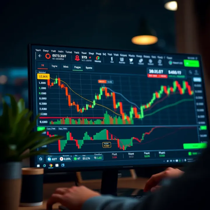 Interface of IQ Option demo account showing trading charts and virtual balance for practice