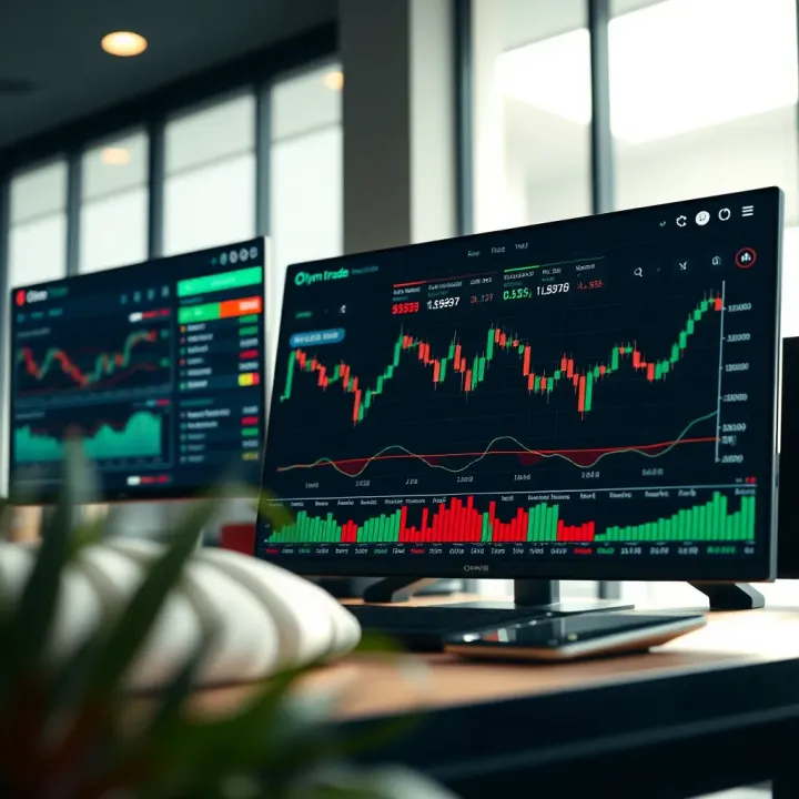 Overview of the Olym Trade platform interface showing various trading assets and charts