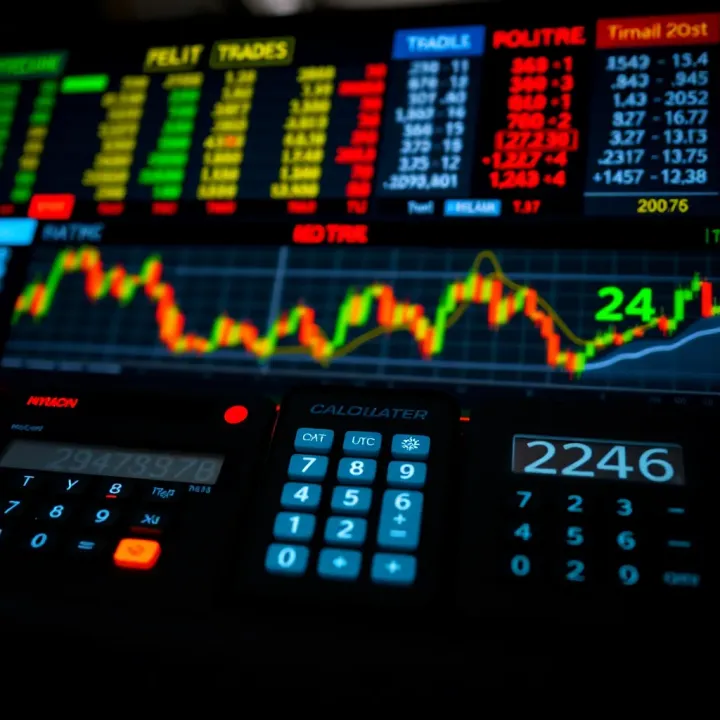 Visualization of different types of lot calculators used in trading with charts and numerical data