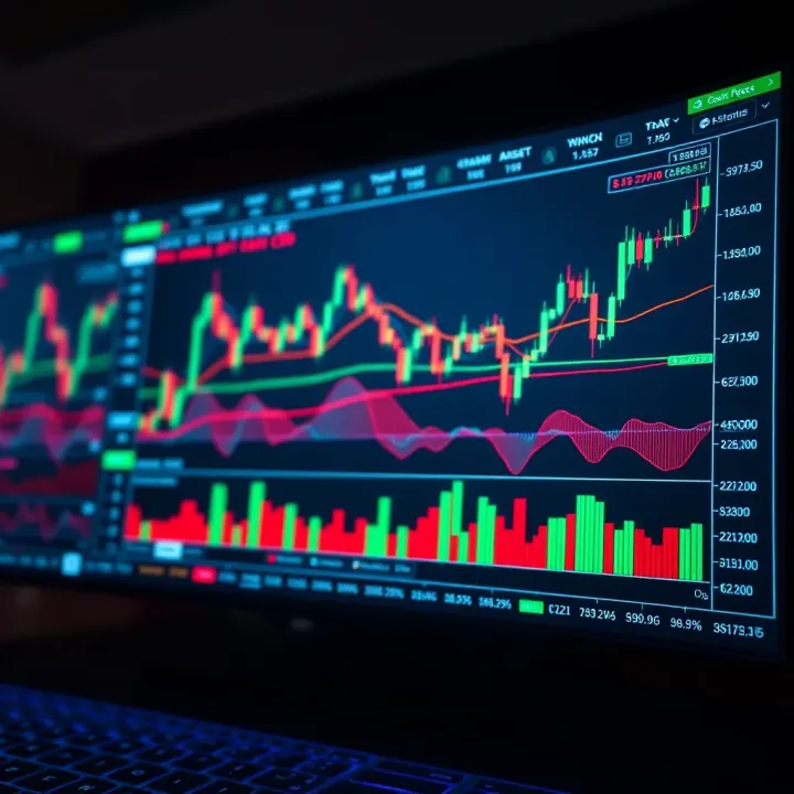 Graph showing various financial assets and trading charts on a digital platform screen
