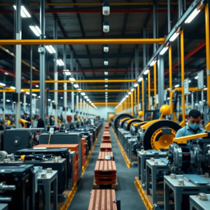 Overview of a manufacturing facility with machinery and assembly lines in Colombia