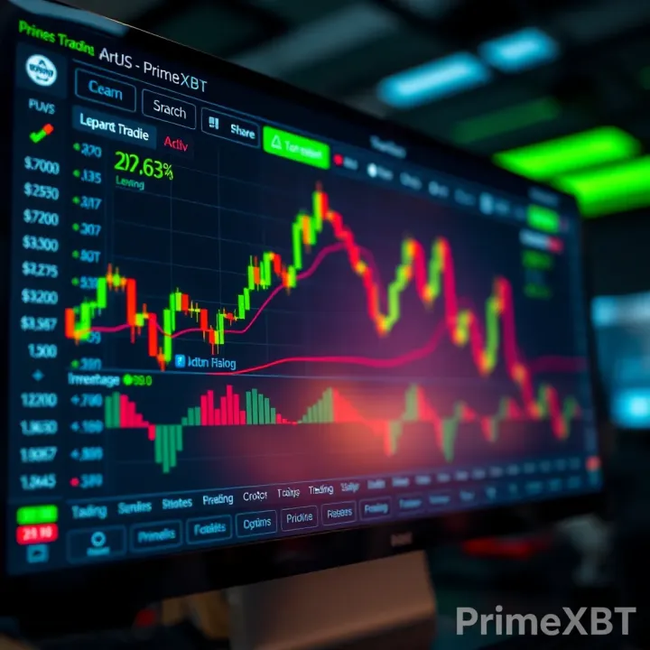 Interface of PrimeXBT trading platform showing cryptocurrency charts and leverage options