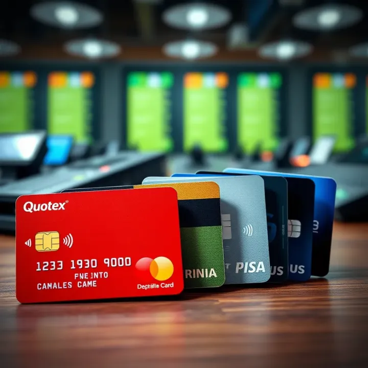 Illustration of various payment methods accepted by Quotex trading platform including credit cards and e-wallets