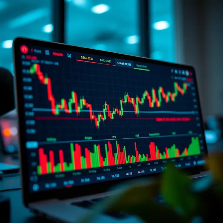 Graph showing financial data trends and trading indicators on a digital platform