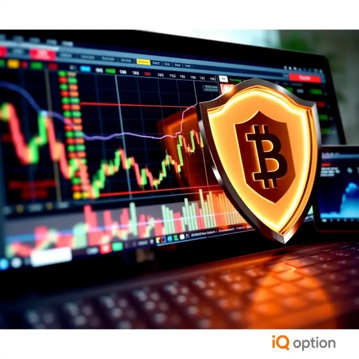 Illustration of risk management concept in binary options trading with charts and protective shield