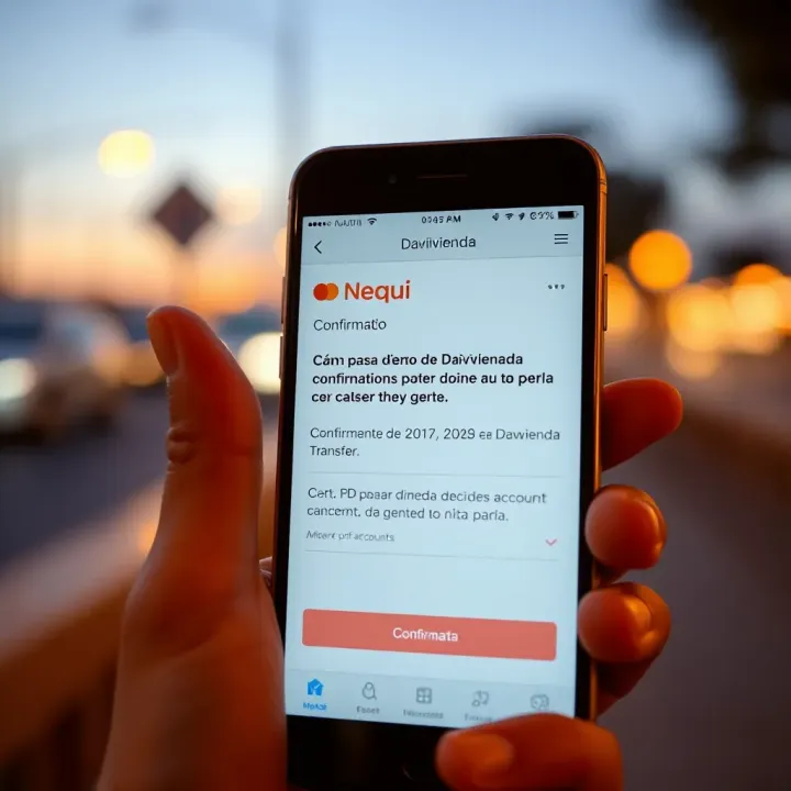 Confirmation of Money Transfer from Davivienda to Nequi Smartphone displaying confirmation of successful money transfer to Nequi account