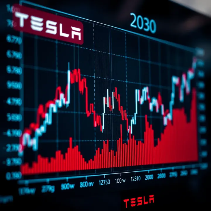 Graph showing Tesla stock price trends influenced by technological advancements and market factors