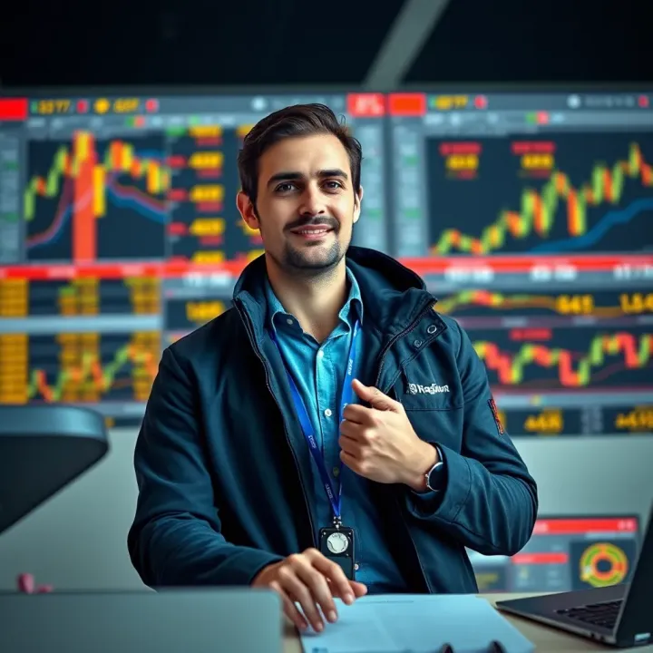 Illustration showing a confident trader managing third-party capital on multiple digital trading platforms