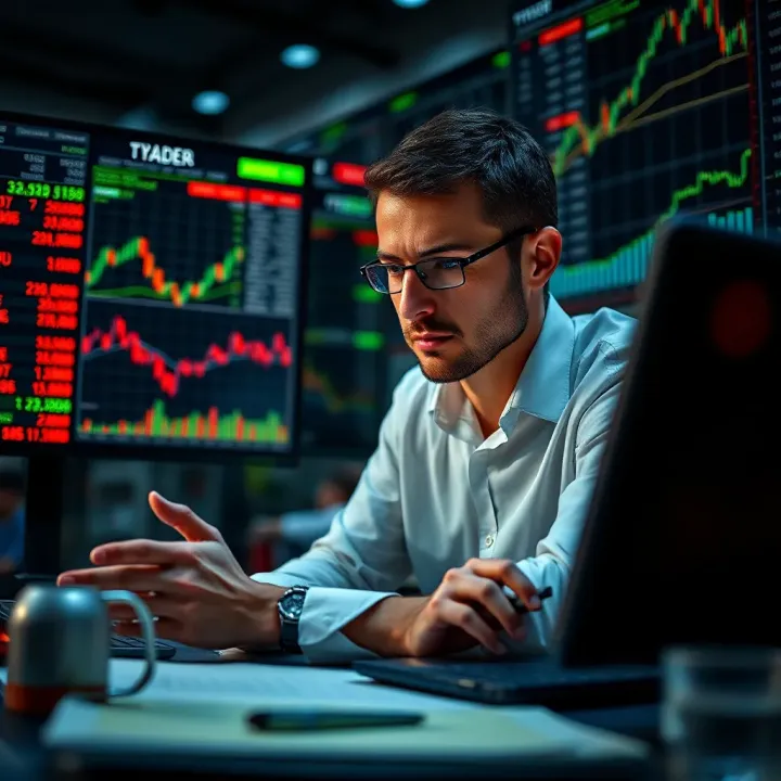 Trader analyzing financial charts and risk metrics