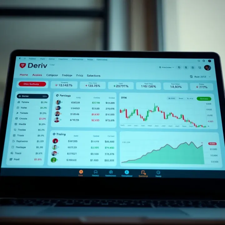 Screenshot of Deriv demo account dashboard displaying trading options and market data